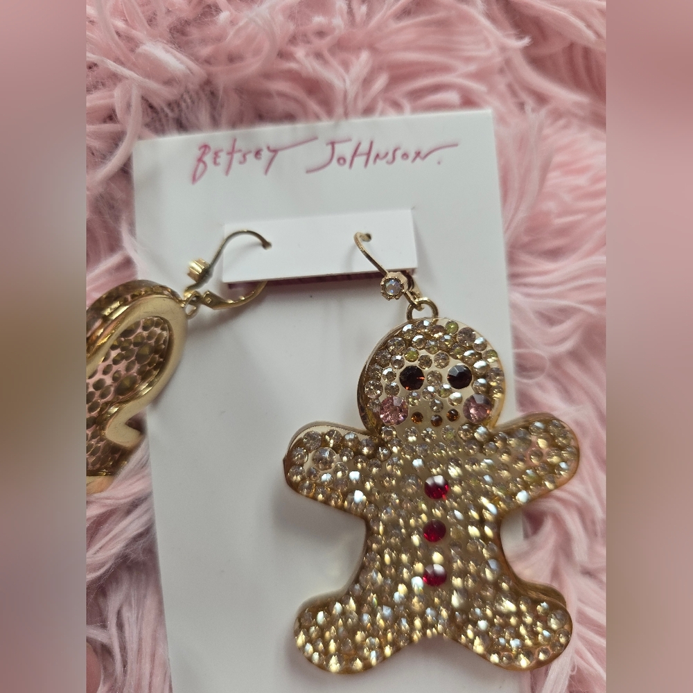 Betsey Johnson Gingerbread Man Crystal Earrings - Picture 3 of 5